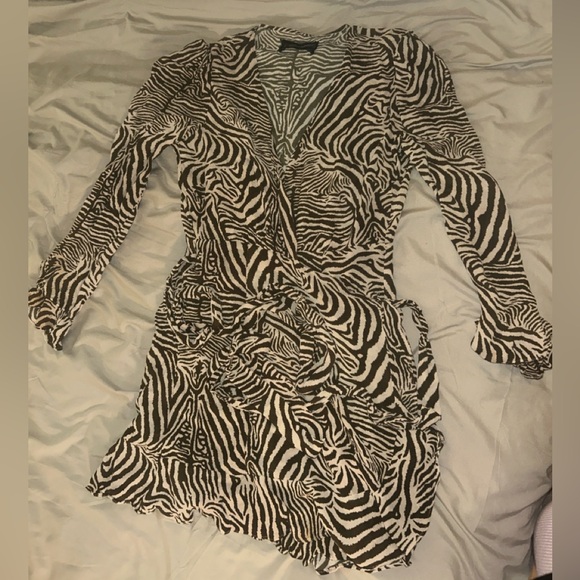 REFORMATION Whitby Zebra Print Long Sleeve Wrap Mini Dress - Picture 4 of 11